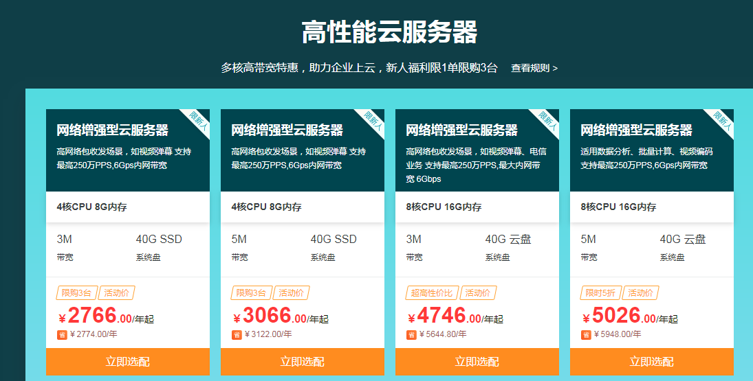 高性能云服务器 多核高带宽特惠，助力企业上云，每单限购3台